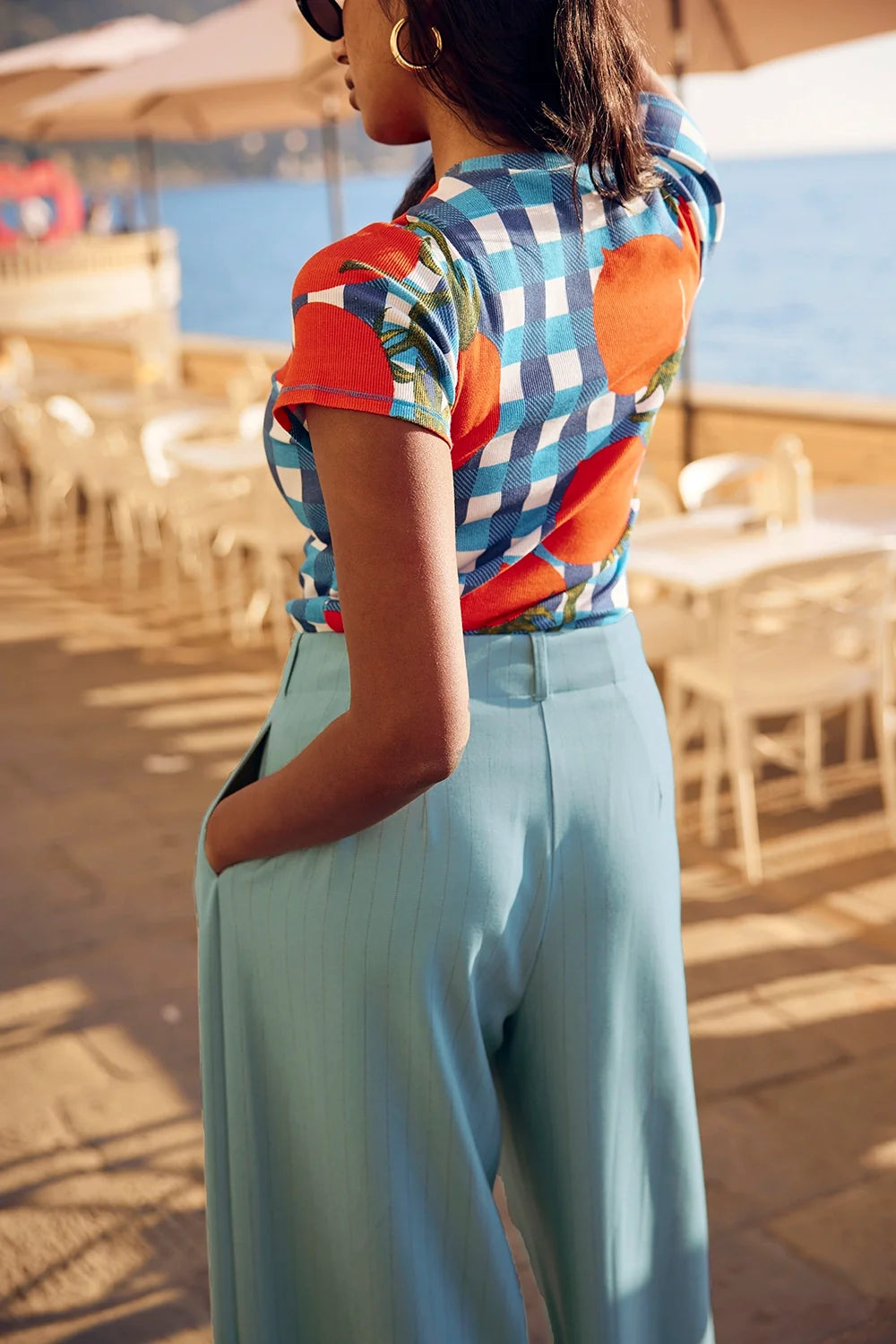 PANTALON HARYA RAYURE BLEU