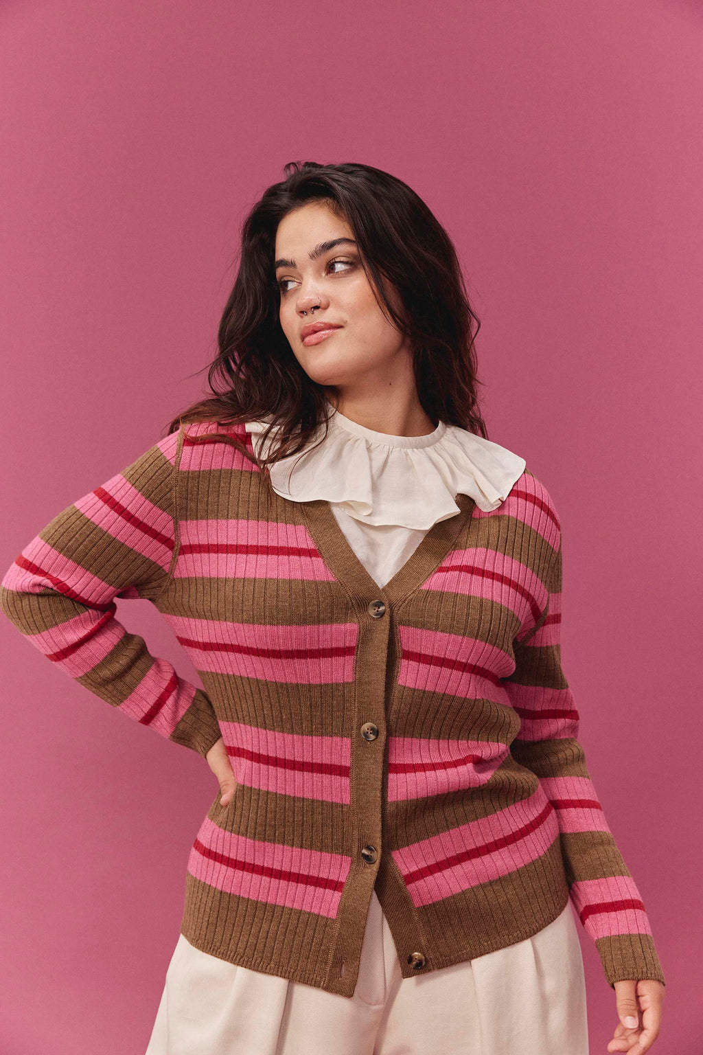 CARDIGAN WALTER RAYÉ FRAMBOISE