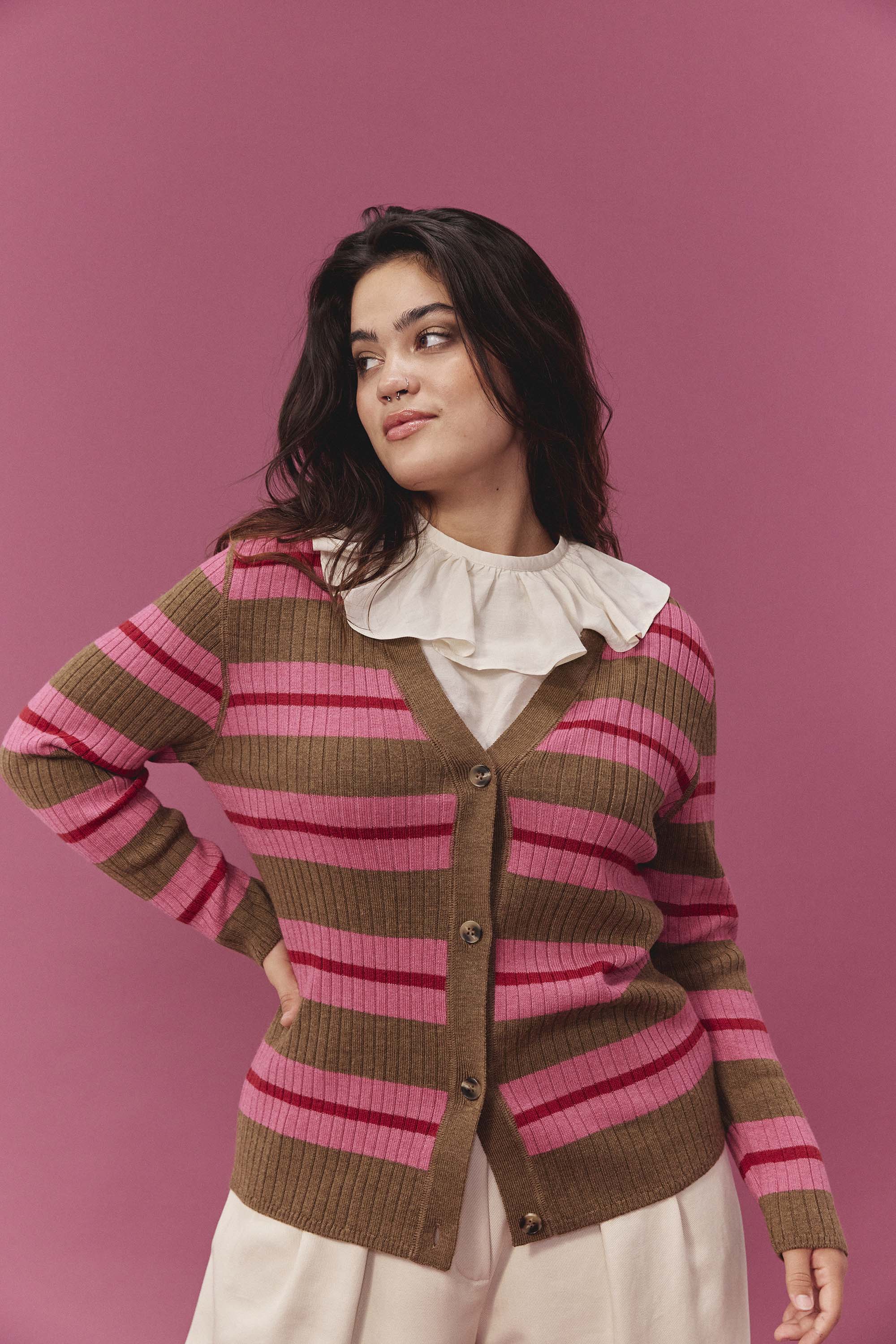 CARDIGAN WALTER RAYÉ FRAMBOISE