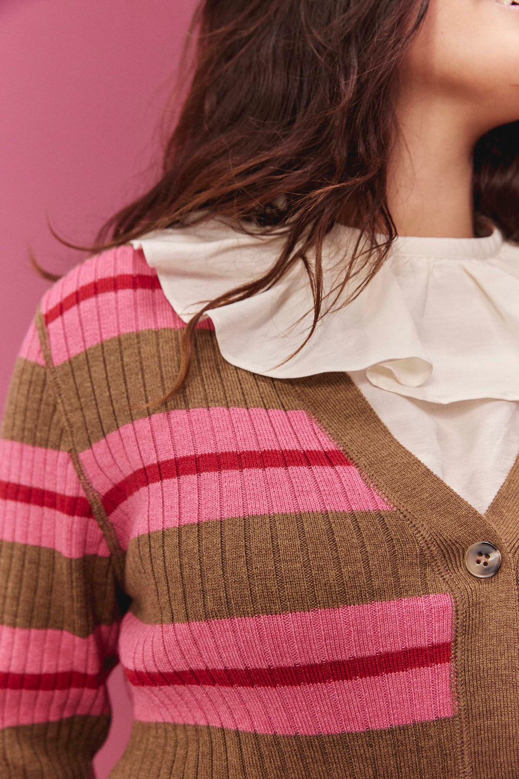 CARDIGAN WALTER RAYÉ FRAMBOISE