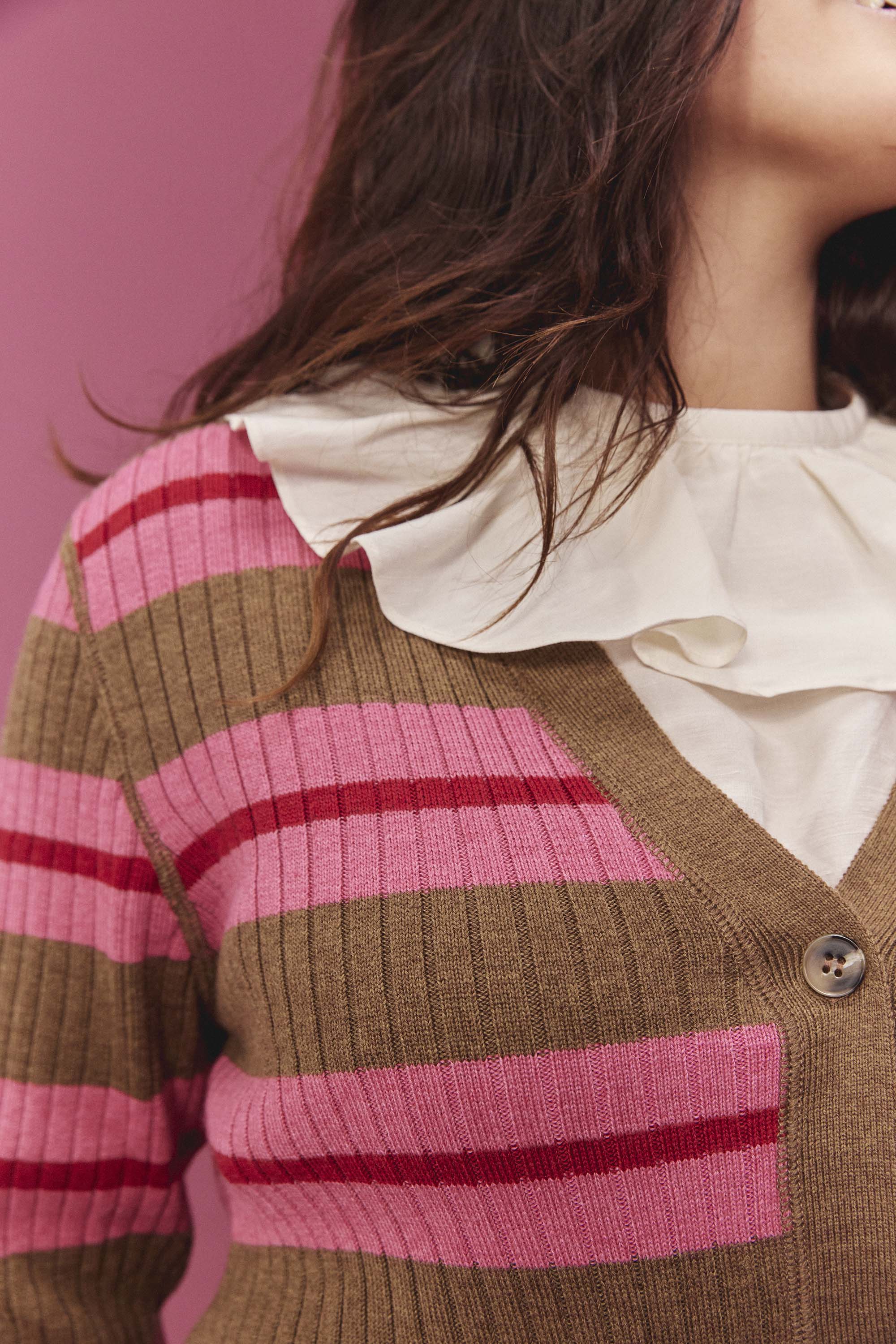CARDIGAN WALTER RAYÉ FRAMBOISE