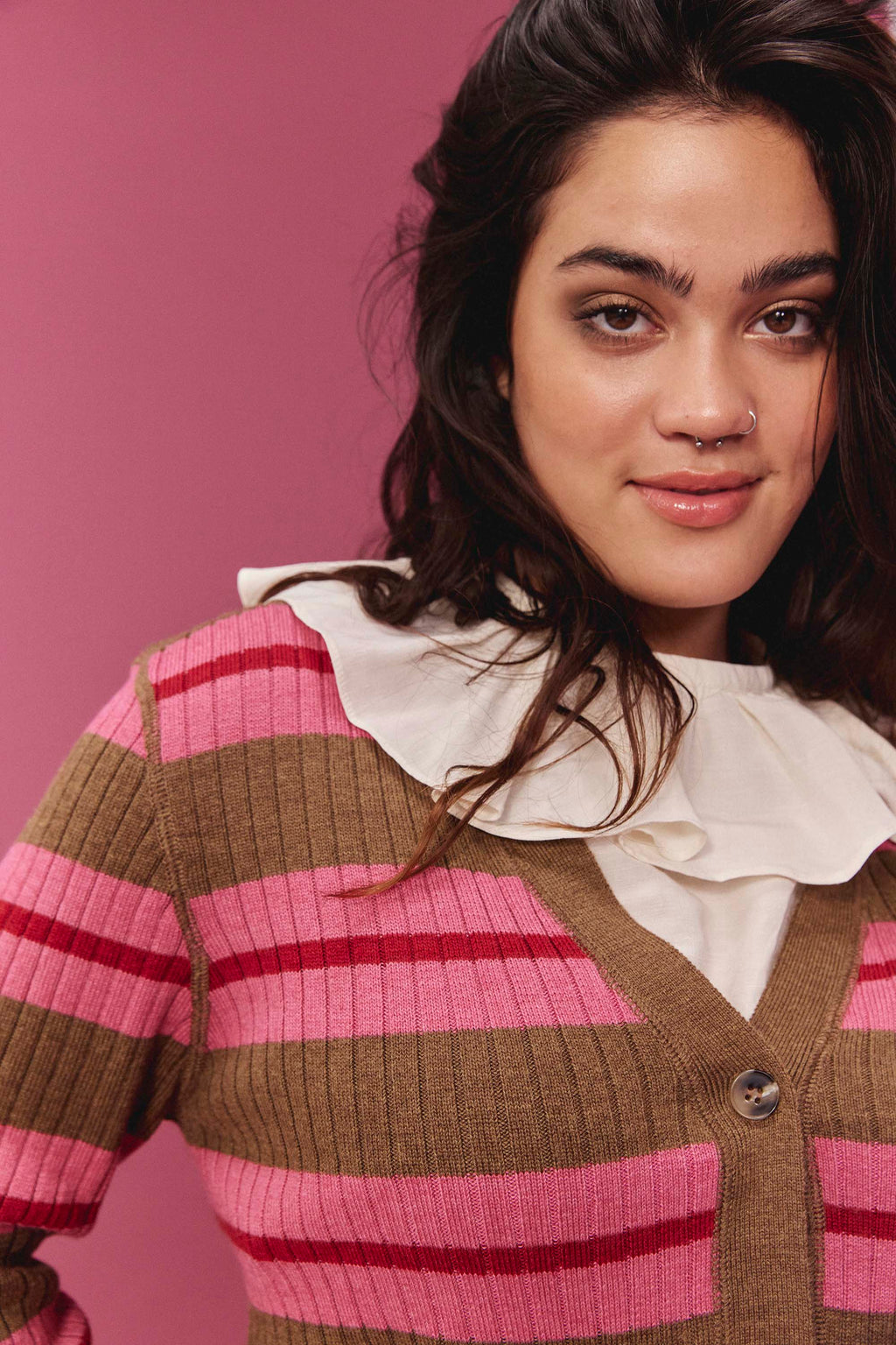 CARDIGAN WALTER RAYÉ FRAMBOISE