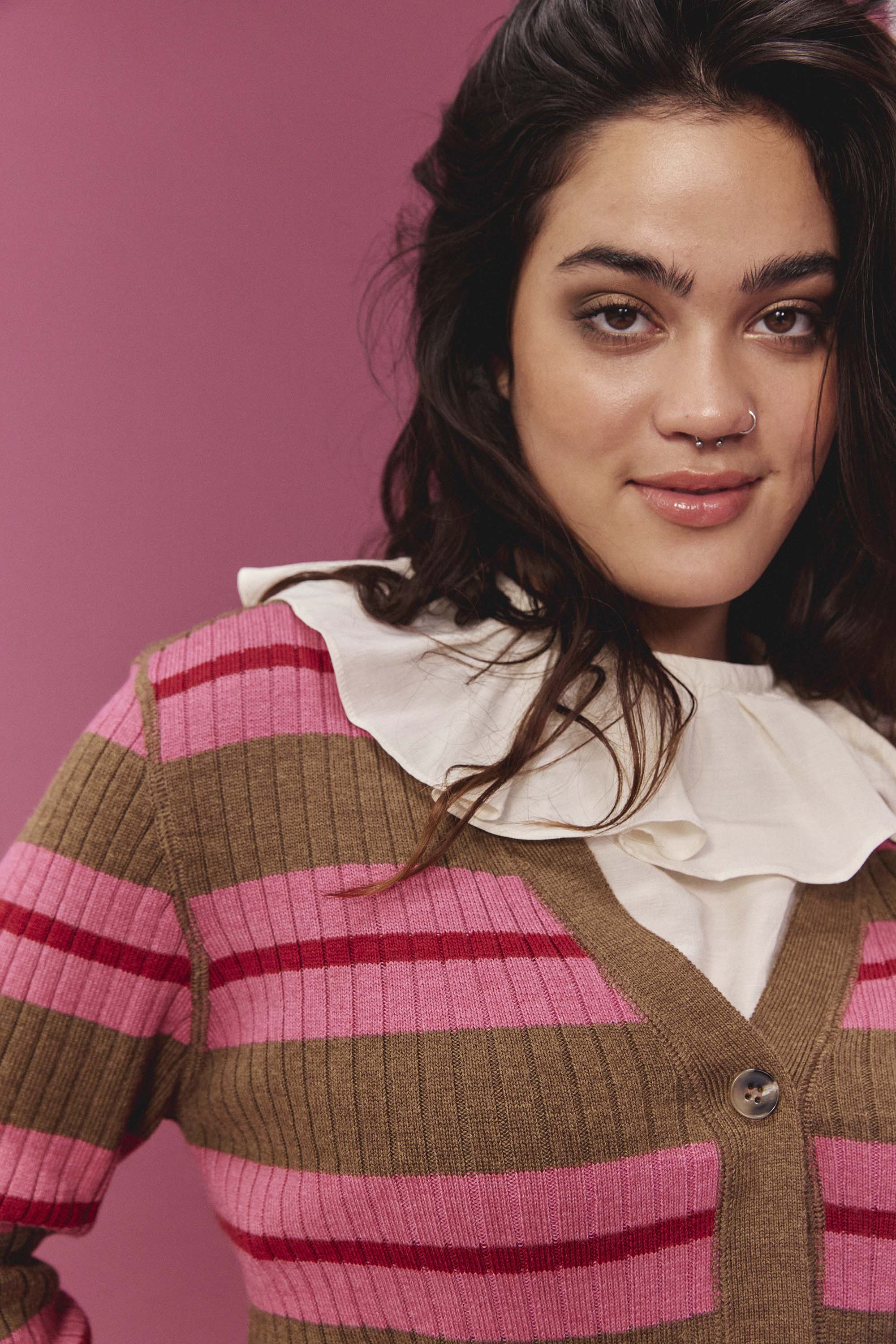 CARDIGAN WALTER RAYÉ FRAMBOISE