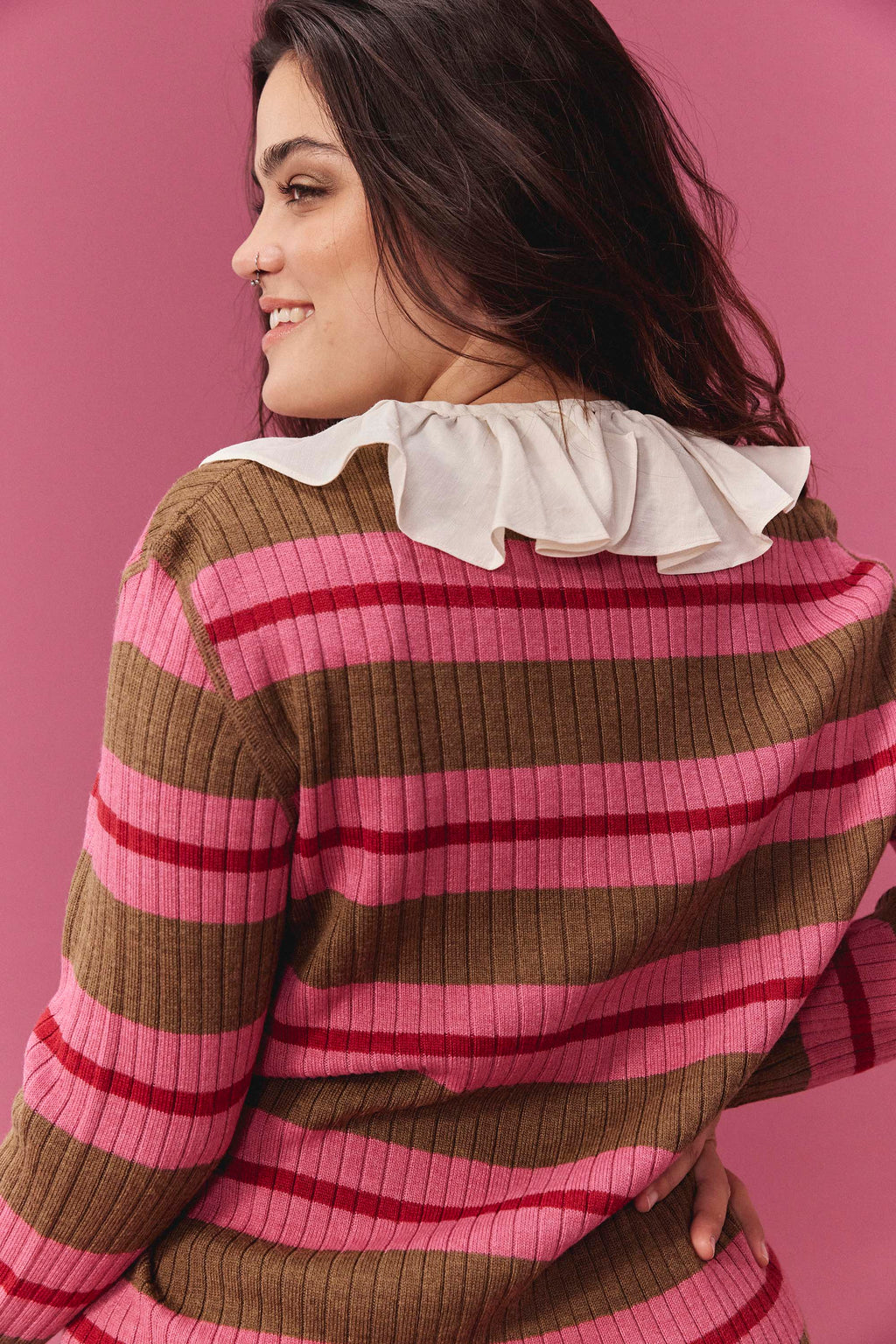 CARDIGAN WALTER RAYÉ FRAMBOISE
