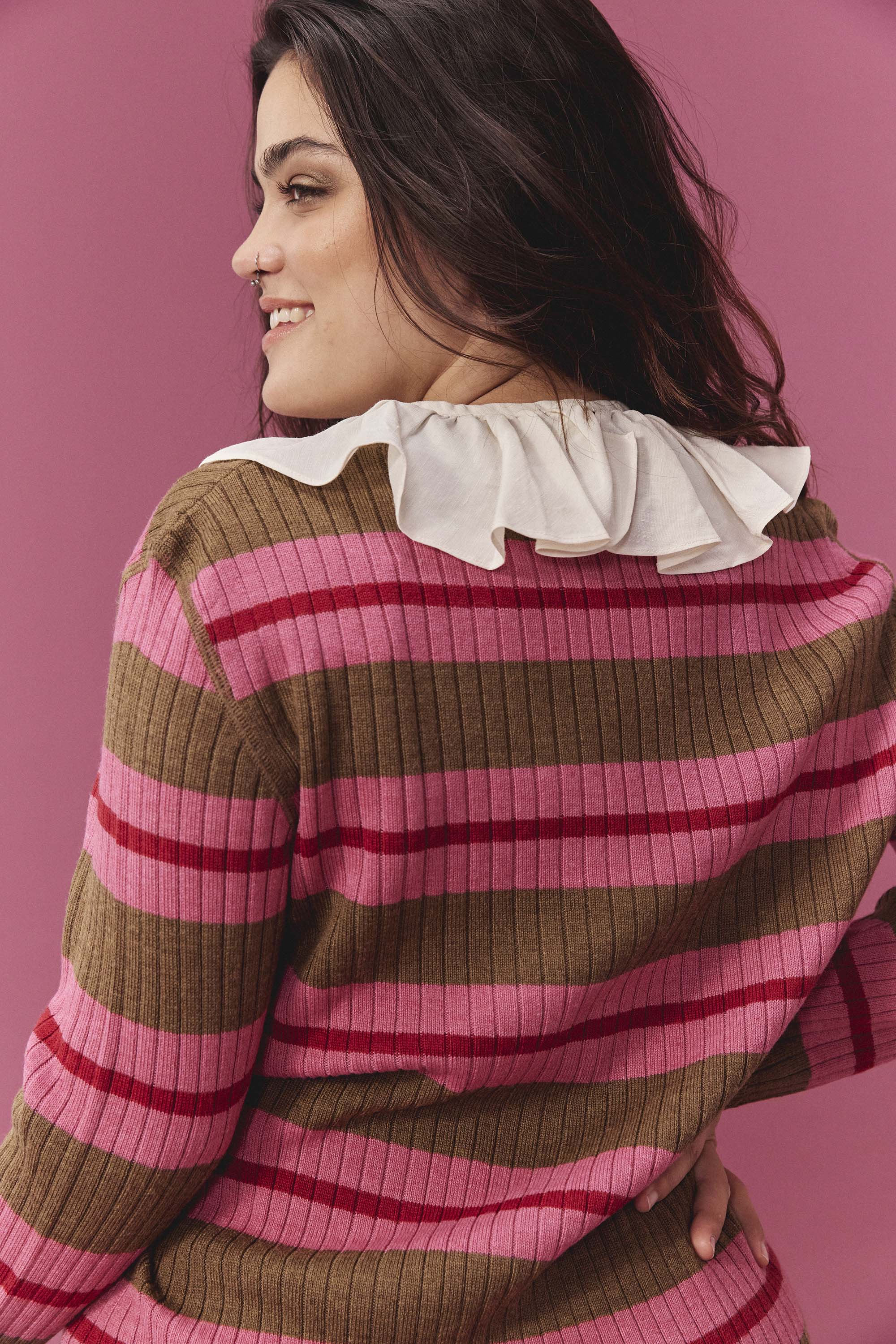 CARDIGAN WALTER RAYÉ FRAMBOISE