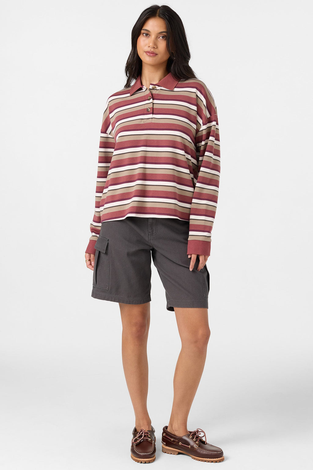 O'Riginals Kyra Long Sleeve Crop Polo Top