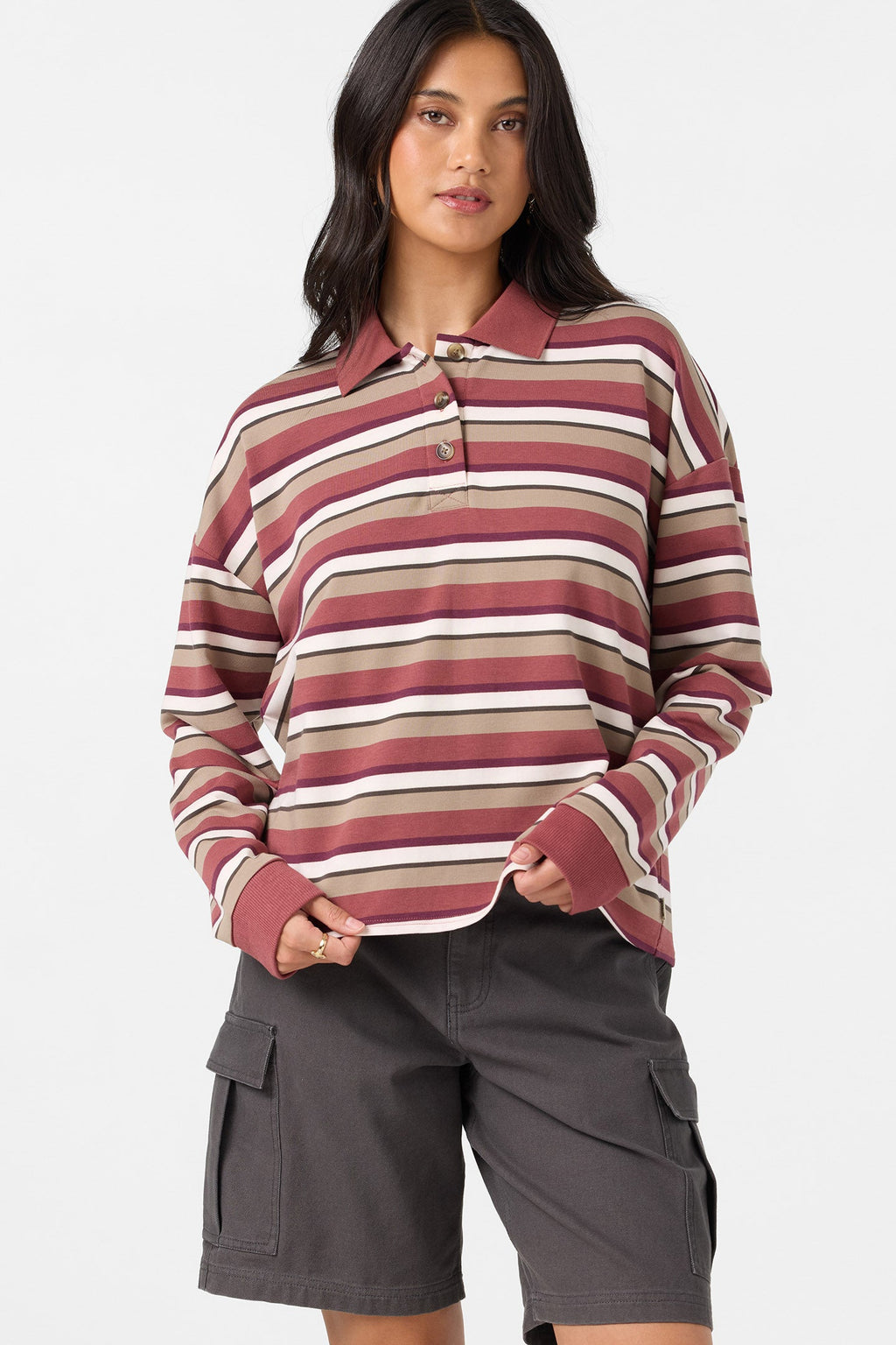 O'Riginals Kyra Long Sleeve Crop Polo Top