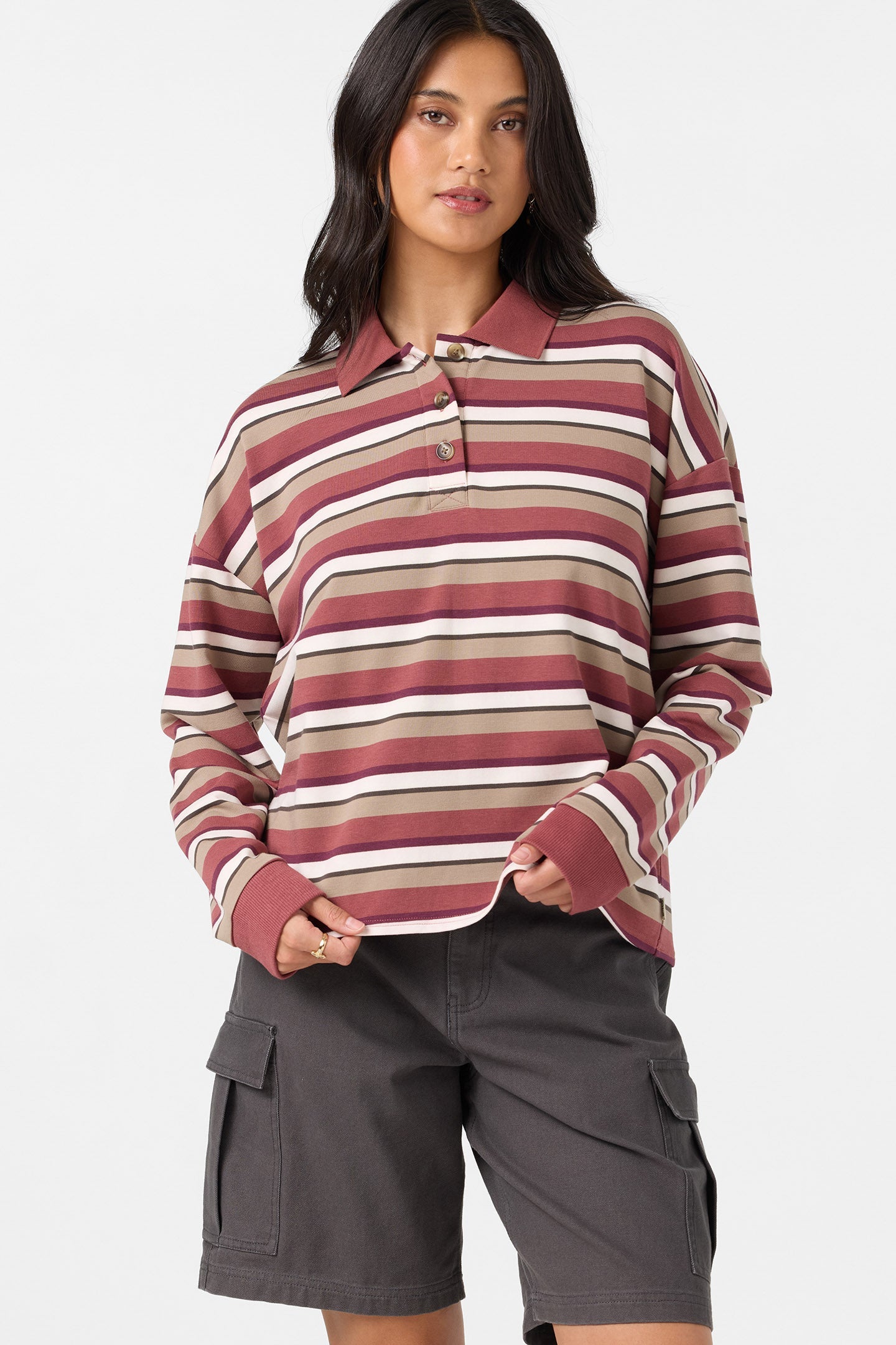 O'Riginals Kyra Long Sleeve Crop Polo Top