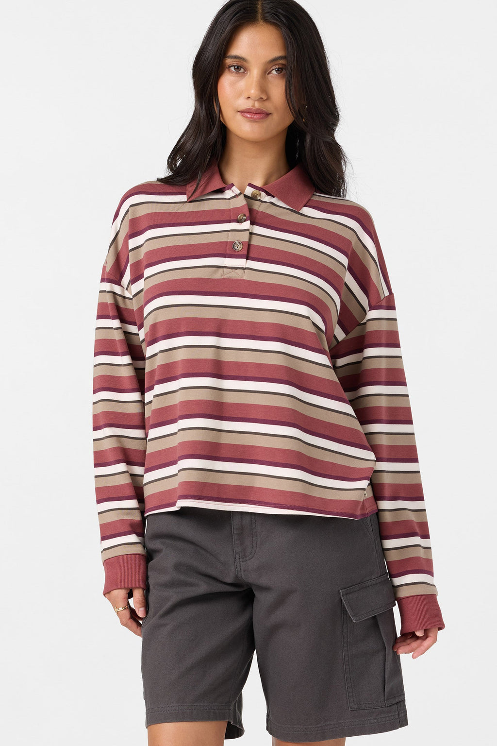 O'Riginals Kyra Long Sleeve Crop Polo Top