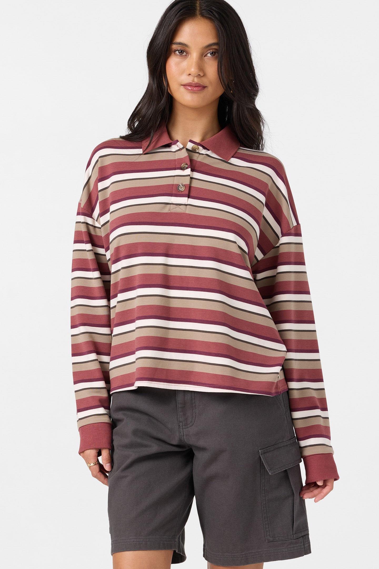 O'Riginals Kyra Long Sleeve Crop Polo Top