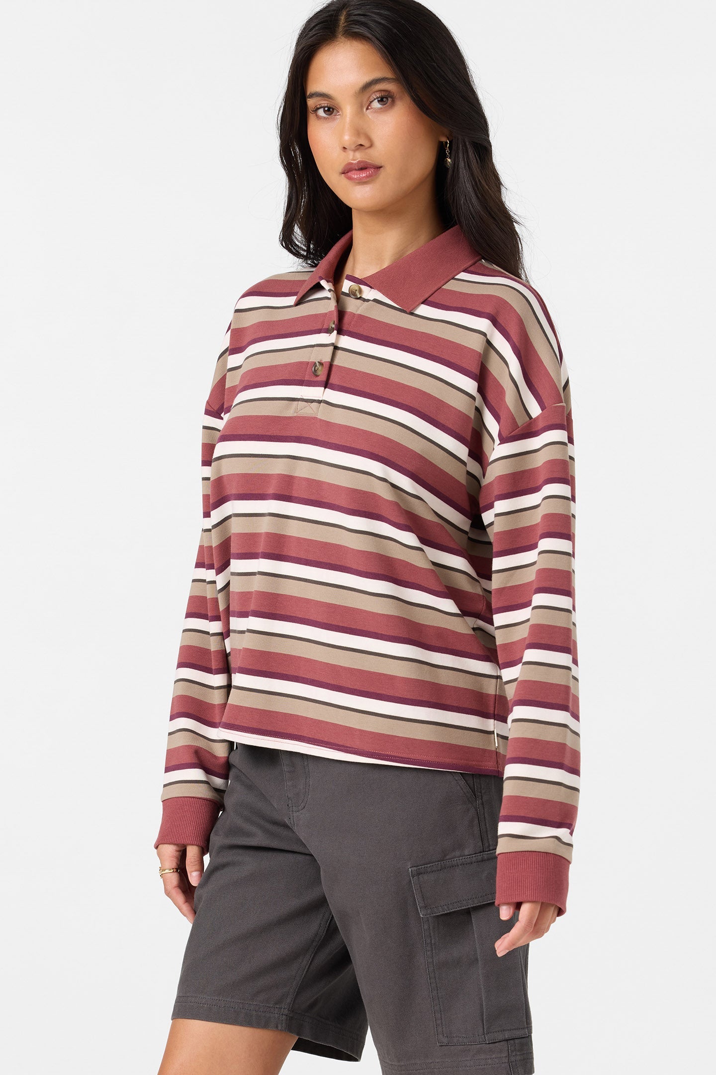 O'Riginals Kyra Long Sleeve Crop Polo Top