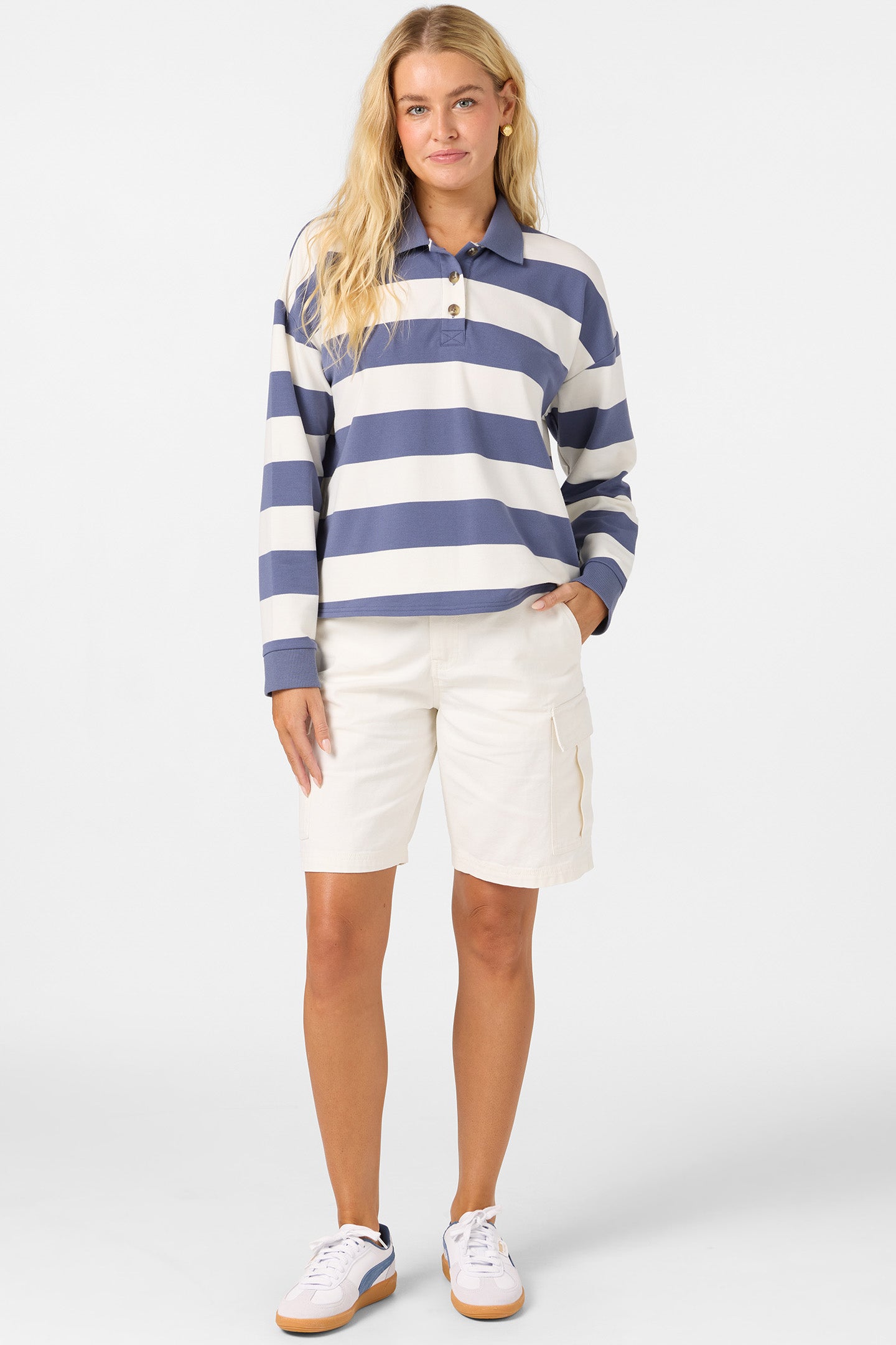 O'Riginals Kyra Long Sleeve Crop Polo Top