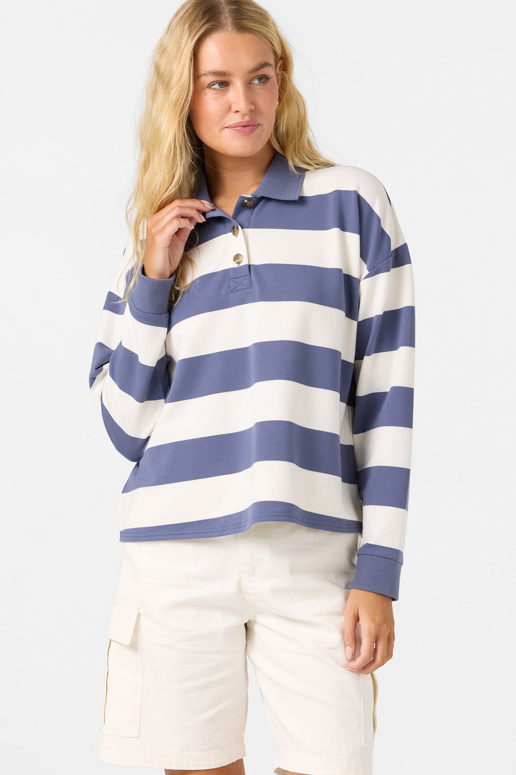 O'Riginals Kyra Long Sleeve Crop Polo Top