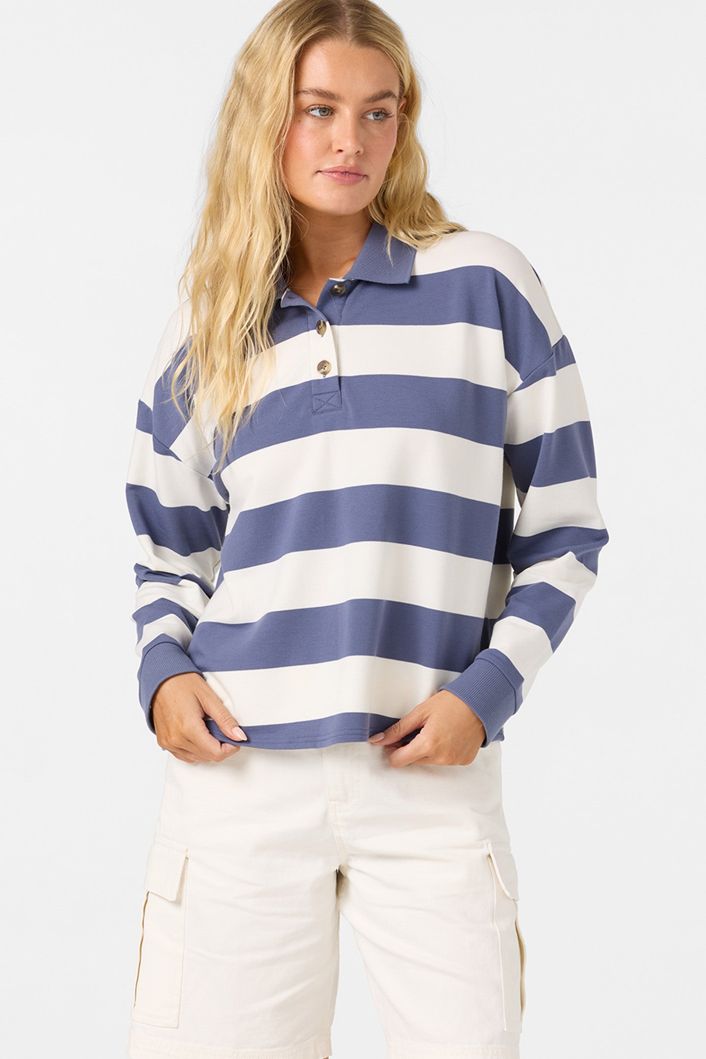 O'Riginals Kyra Long Sleeve Crop Polo Top