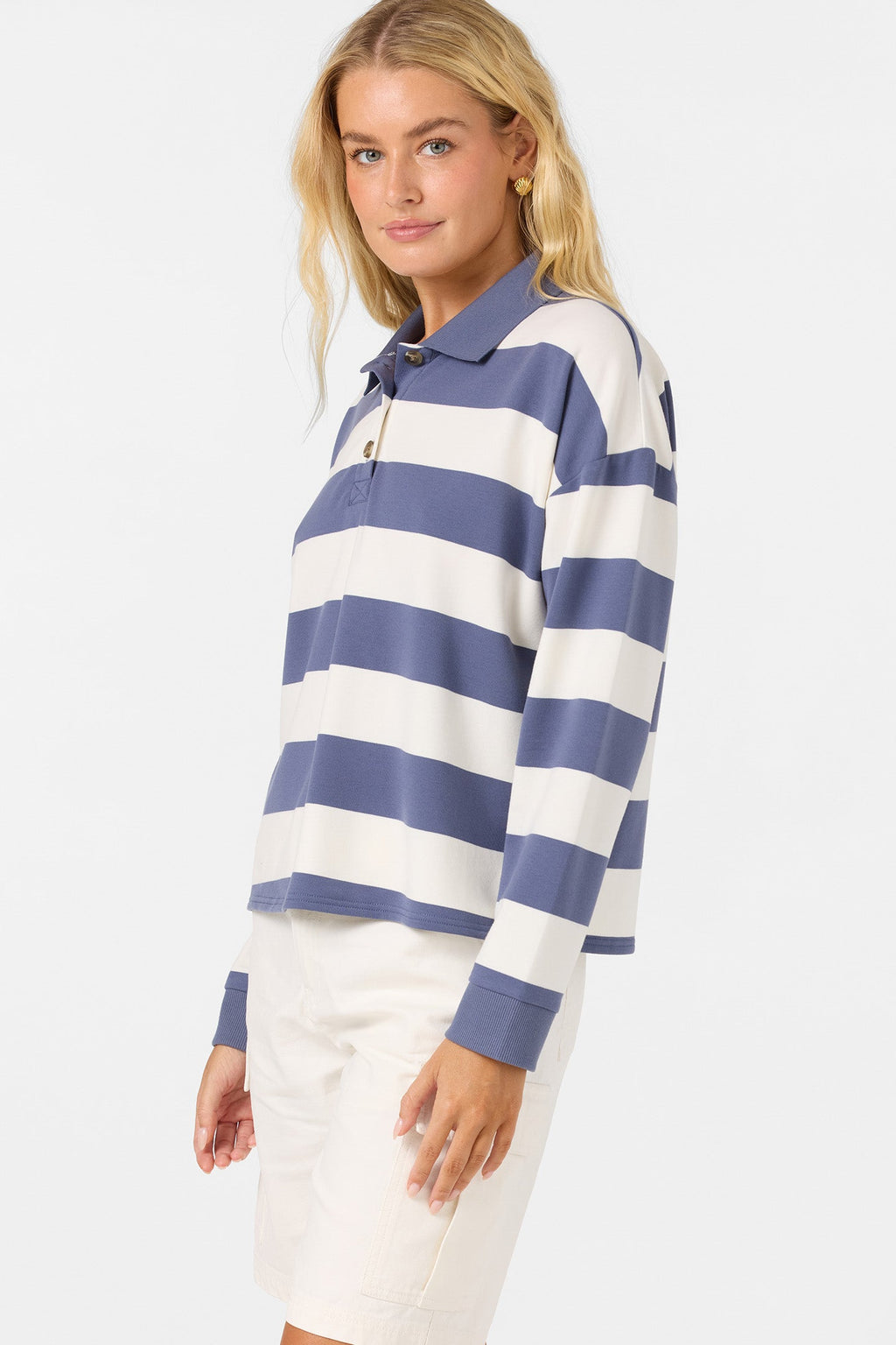 O'Riginals Kyra Long Sleeve Crop Polo Top