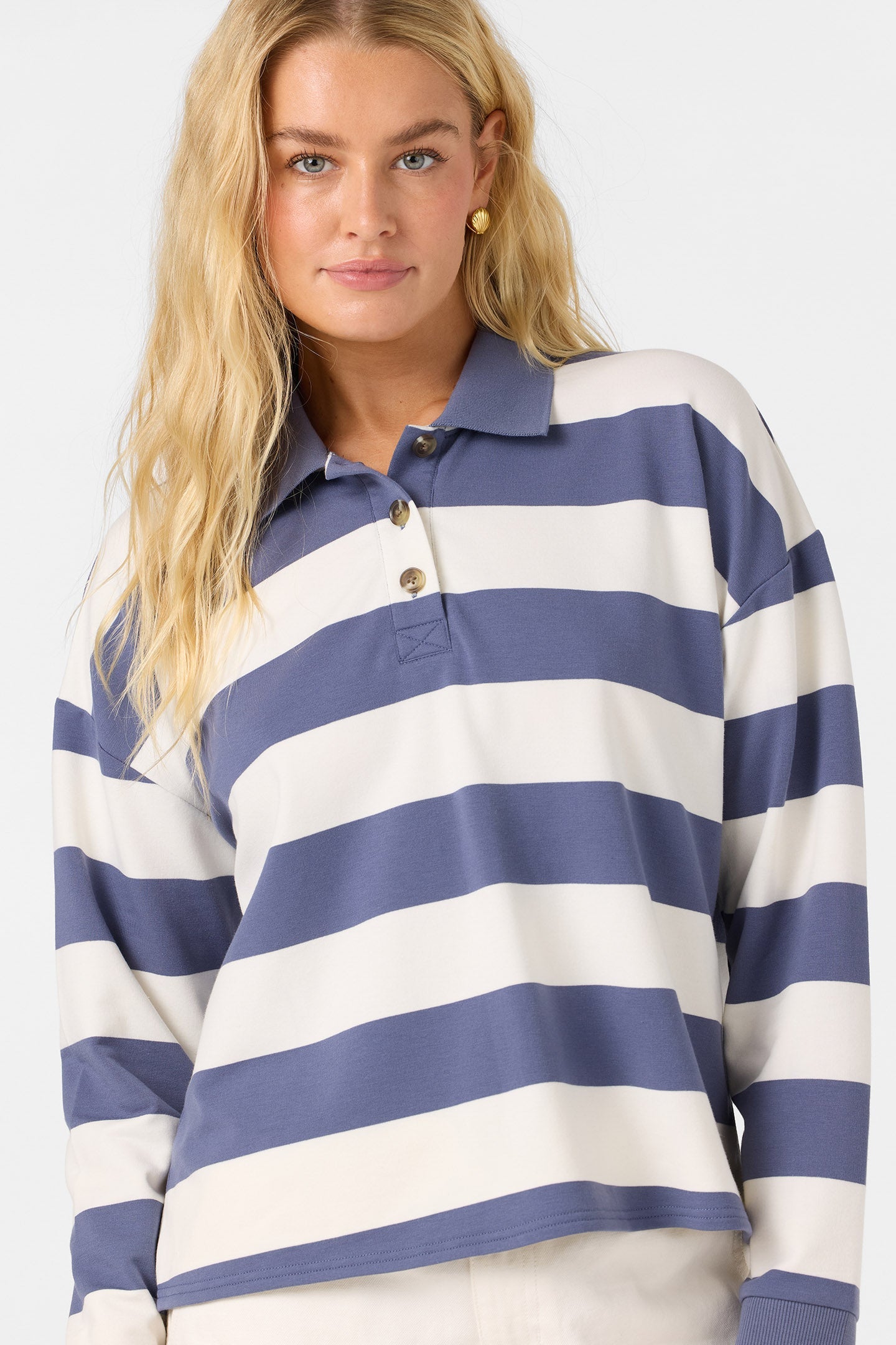 O'Riginals Kyra Long Sleeve Crop Polo Top