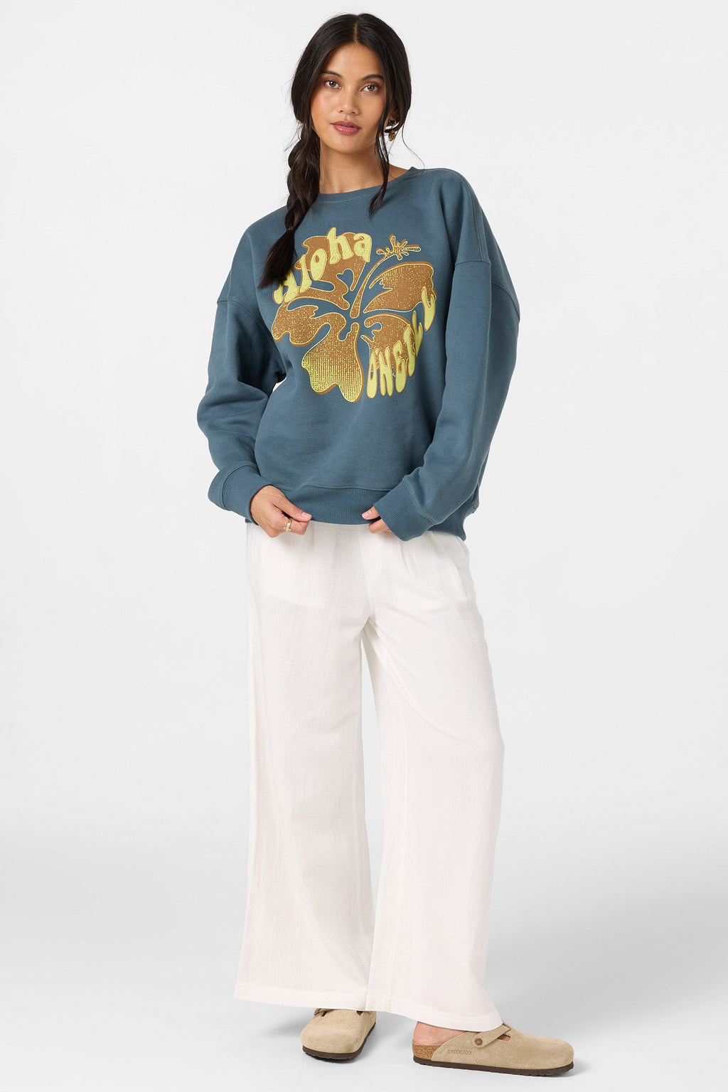 Hibiscus Hawaii Oversized Crew Neck Fleece