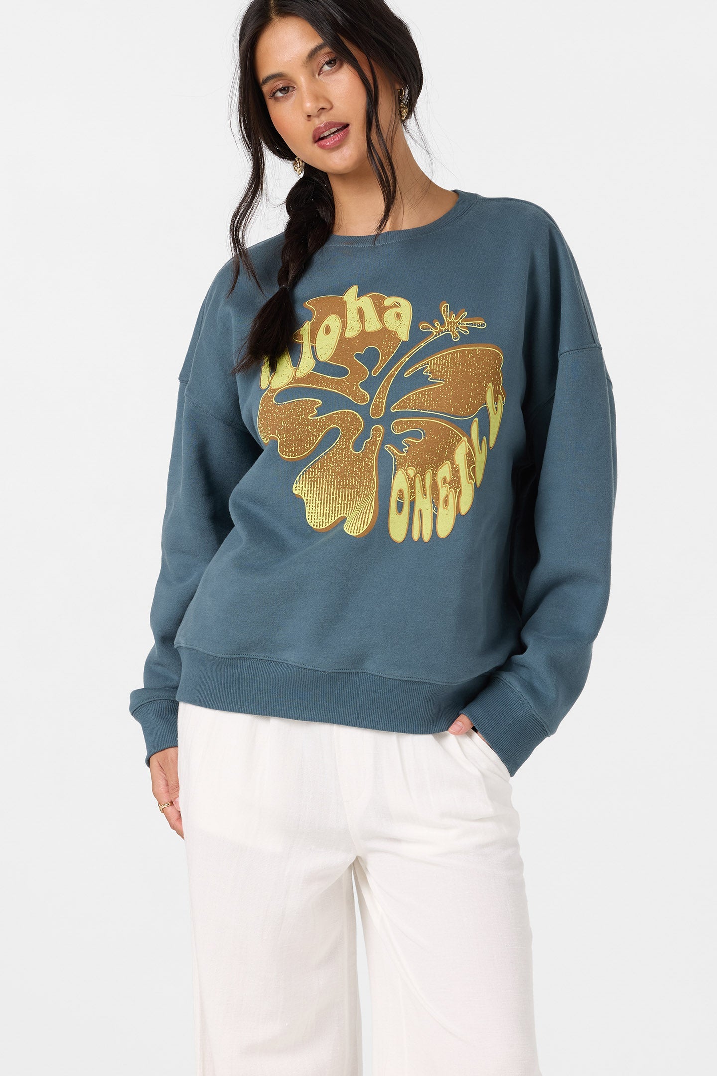 Hibiscus Hawaii Oversized Crew Neck Fleece