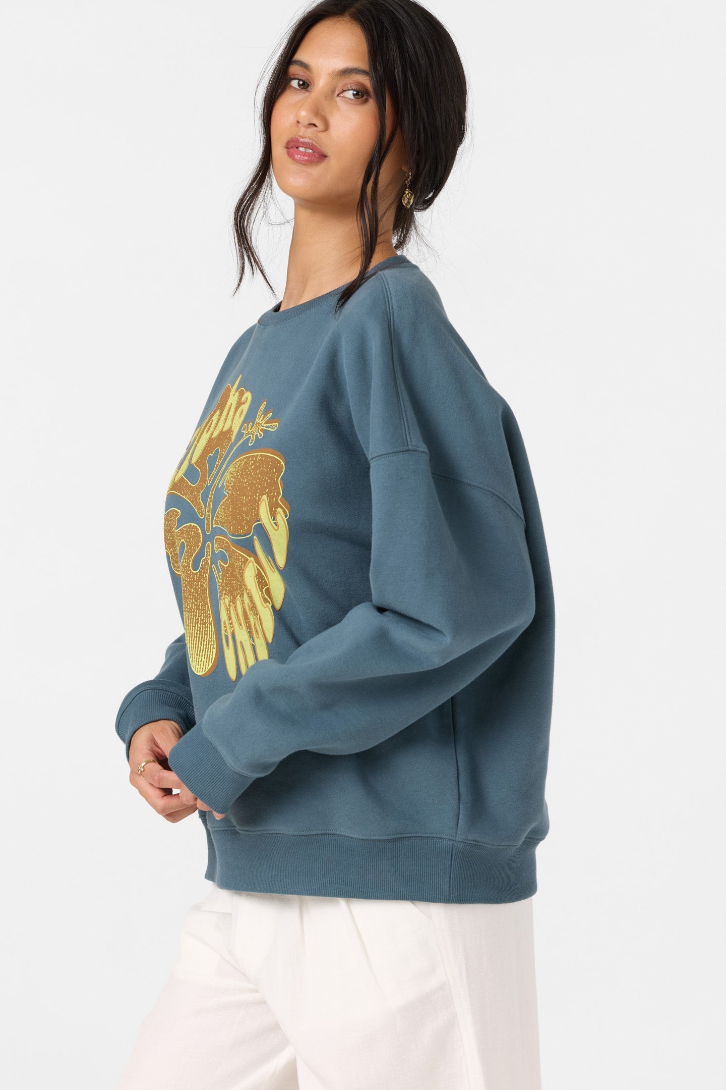 Hibiscus Hawaii Oversized Crew Neck Fleece
