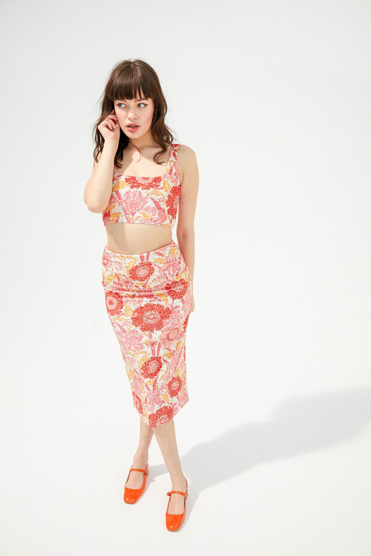 TOP ESMEE SEQUIN IRIS COQUELICOT