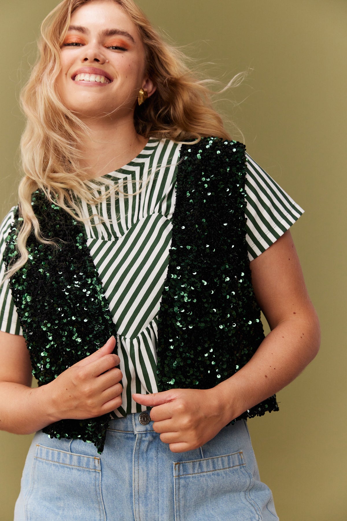 GILET ALI SEQUINS VERTS