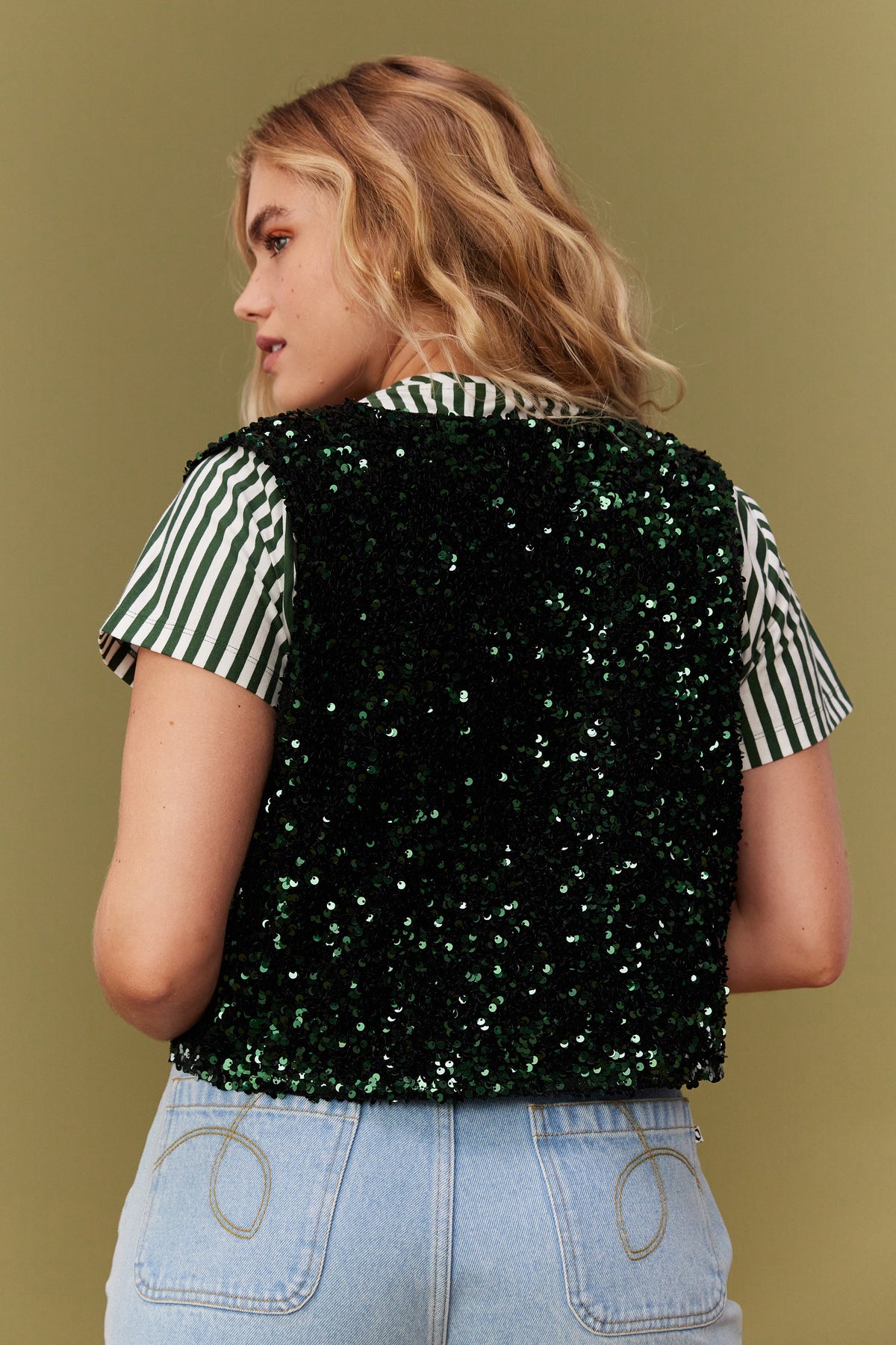 GILET ALI SEQUINS VERTS