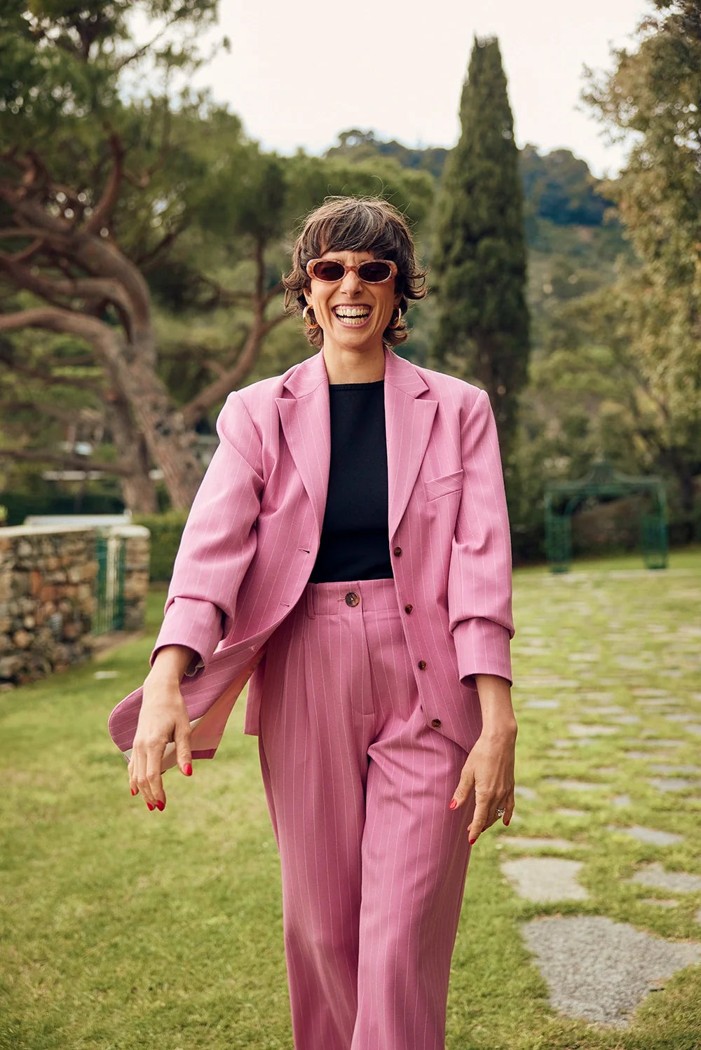 PANTALON HARYA RAYURES ROSE