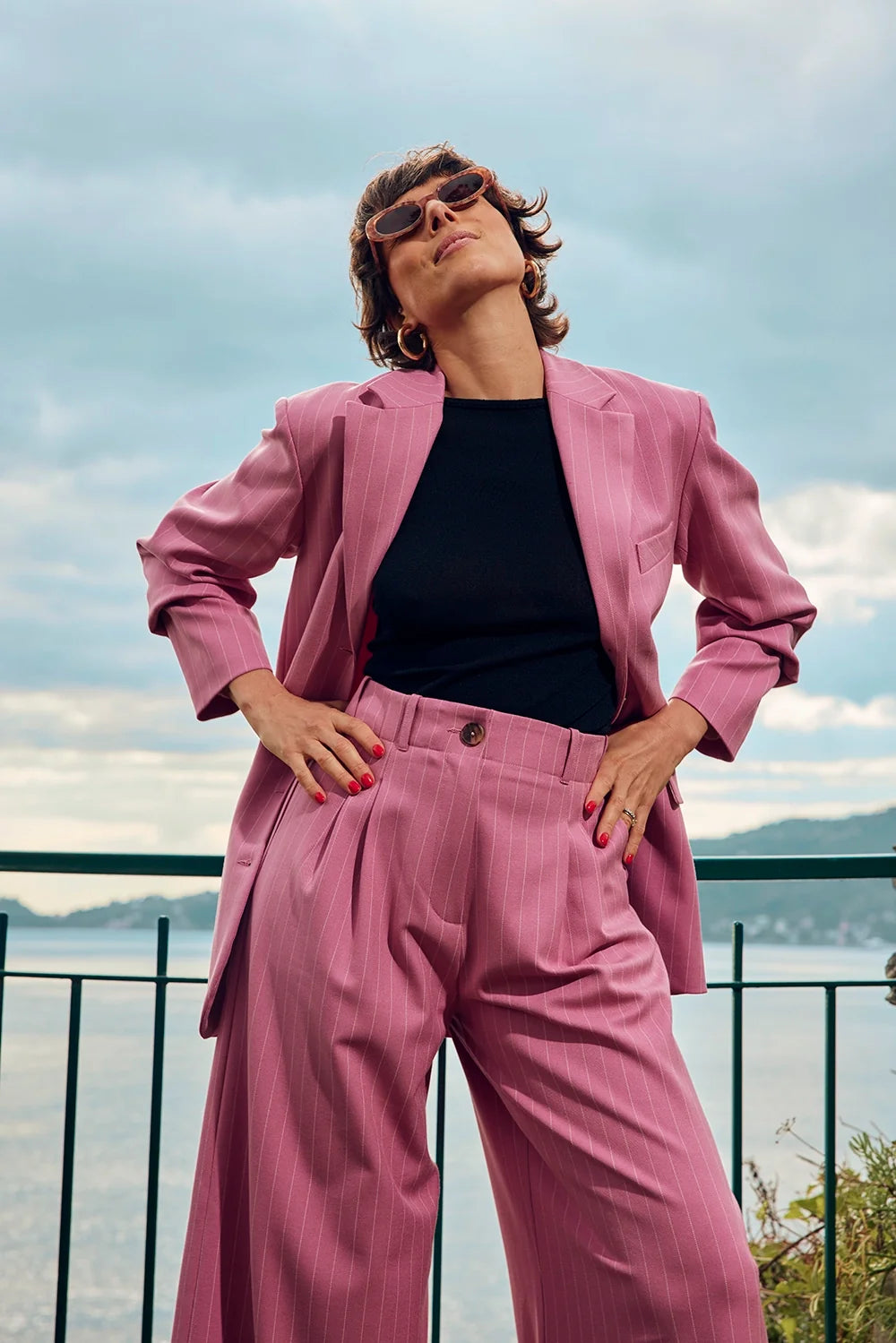 PANTALON HARYA RAYURES ROSE