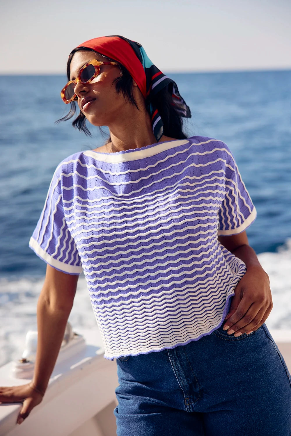 PULL ABDOU LILAS ET ECRU