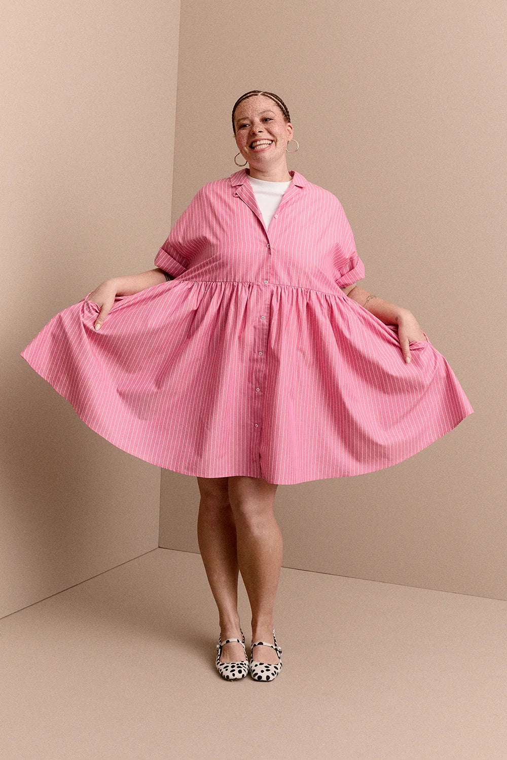 ROBE FRIDA RAYURES ROSES