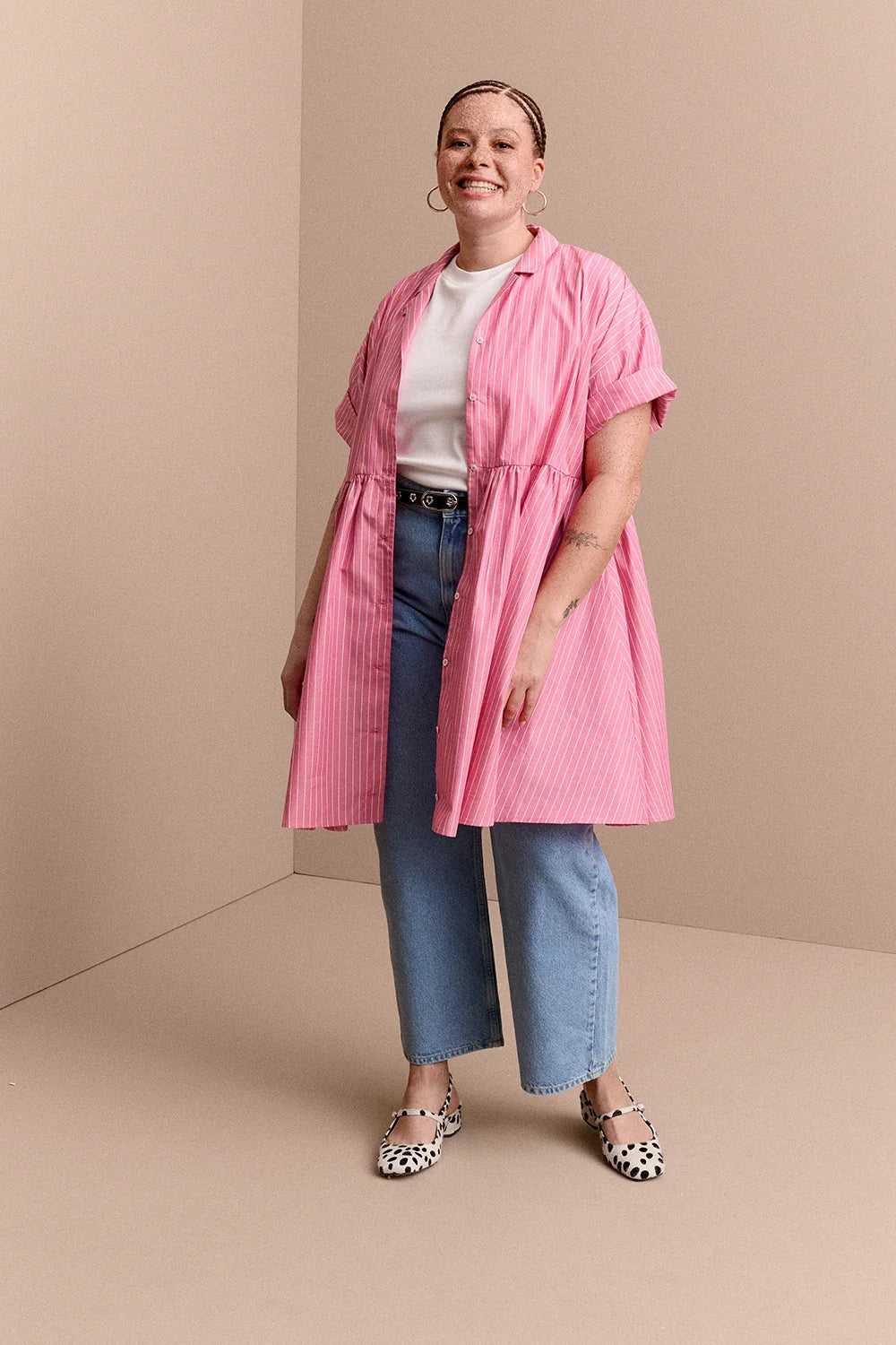 ROBE FRIDA RAYURES ROSES